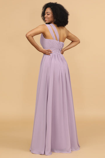 Lilac Chiffon One Shoulder Brudepike Kjole med Volanger